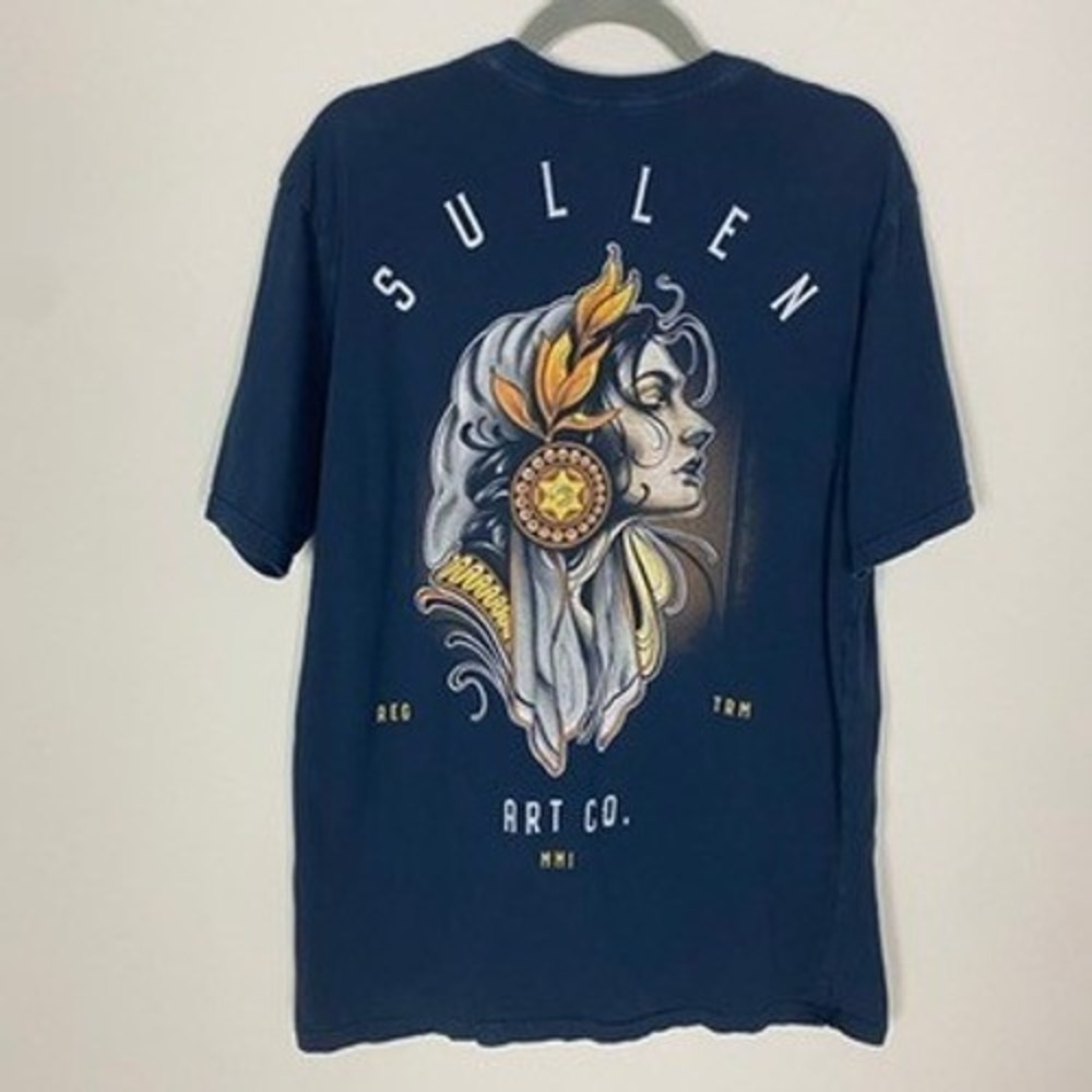 SULLEN ART CO Navy Blue Graphic T Shirt Skull Tattoo‎ Art Mens Large